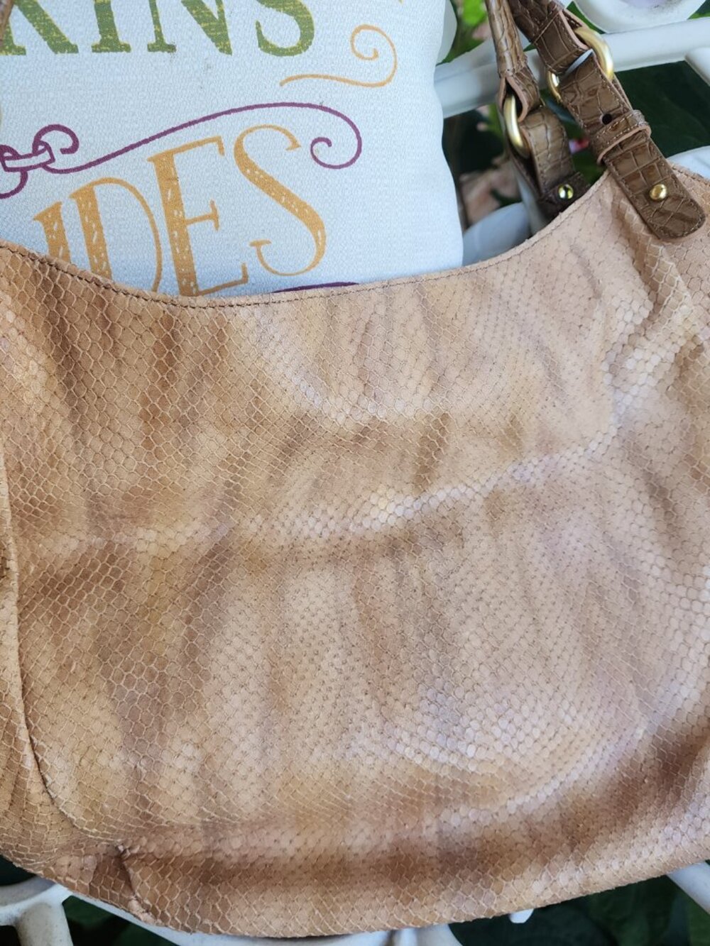 Brahmin Tan Snakeskin Embossed Leather Shoulder Hobo Bag - Picture 3 of 4